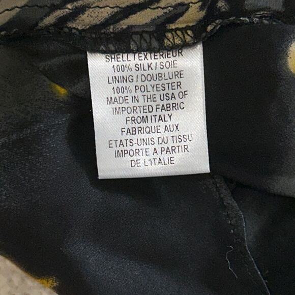 Milly Georgette silk mock turtleneck yellow and black watercolor floral print be - Picture 5 of 5